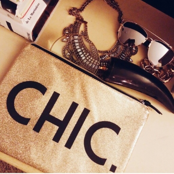 Handbags - Accessories | CHIC gold glitter clutch